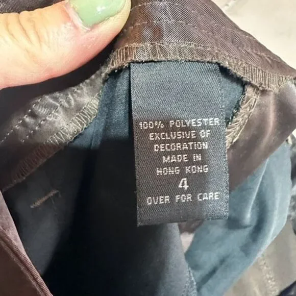 Y2K Express Cargo Floral Embroidered Wide Leg Pants Brown Size‎ 4 Satin VTG - Picture 3 of 16